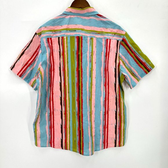 Vatpave Shirt Mens Button Down Short Sleeve Striped Multicolor Pocket L NWT - Picture 2 of 9